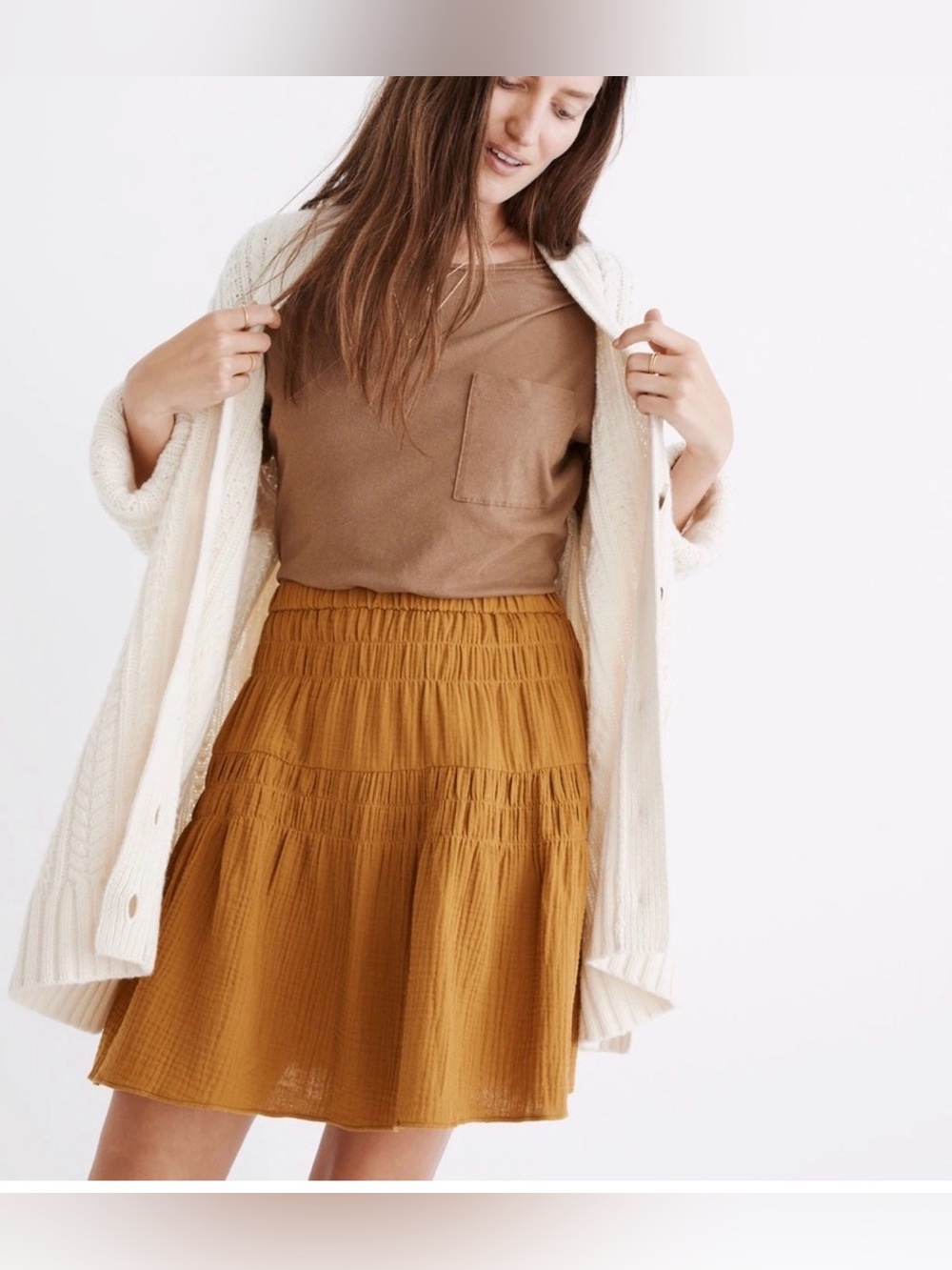 NWT Madewell Double-Gauze Smocked Yellow/ Gold Mini Skirt Size S 100% Cotton